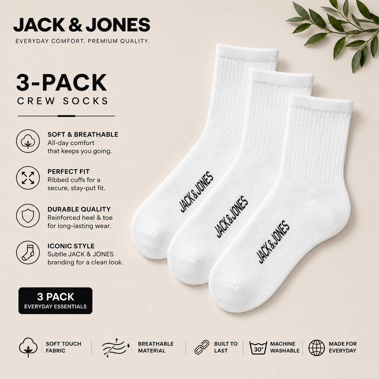 JACCHARLES TENNIS SOCK 3 PACK NOOS